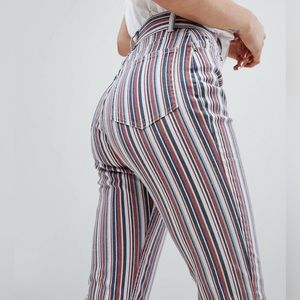 ASOS Pull & Bear high rise straight leg striped mom jeans vintage look 28”